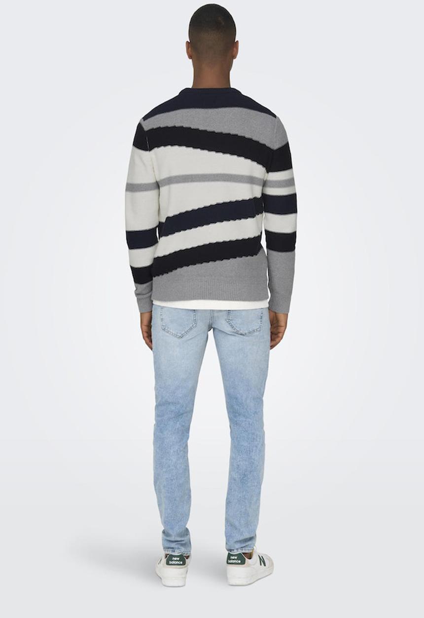 Only & Sons - ONSkylan Life Reg 5 Crew Knit - Light Grey Melange