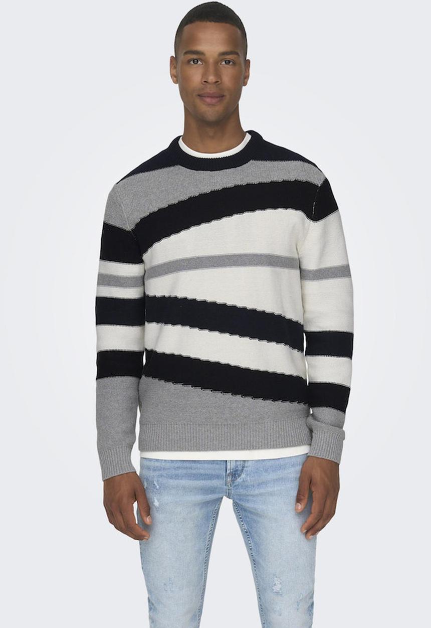 Only & Sons - ONSkylan Life Reg 5 Crew Knit - Light Grey Melange