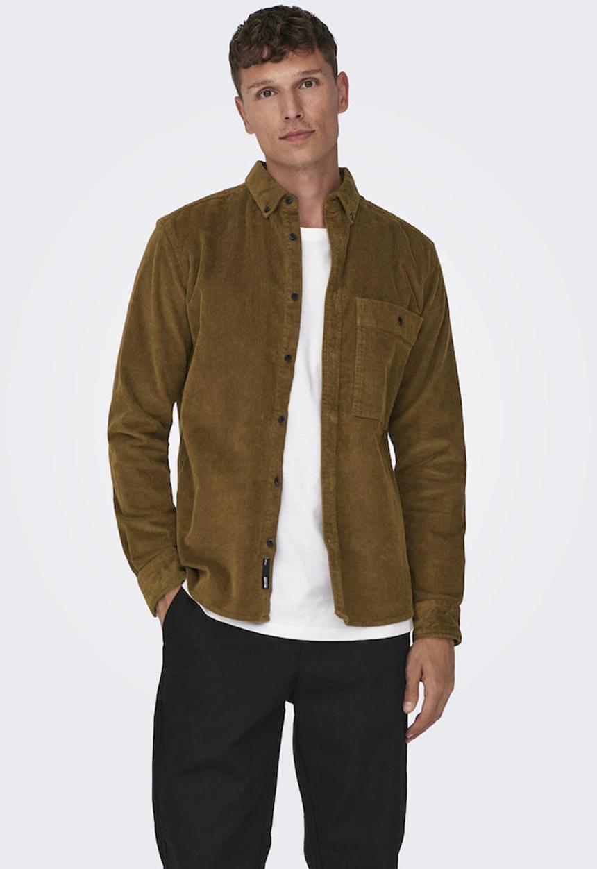 Only & Sons - ONSNewterry Reg Cord L/S Shirt - Monks Robe