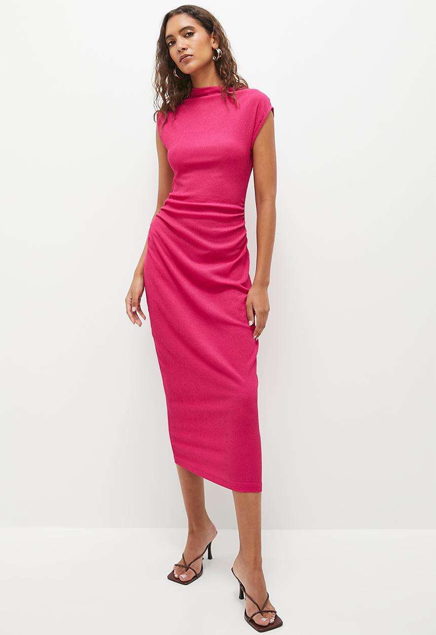 Superbalist - extended sleeve texture midi dress- dark fuchsia
