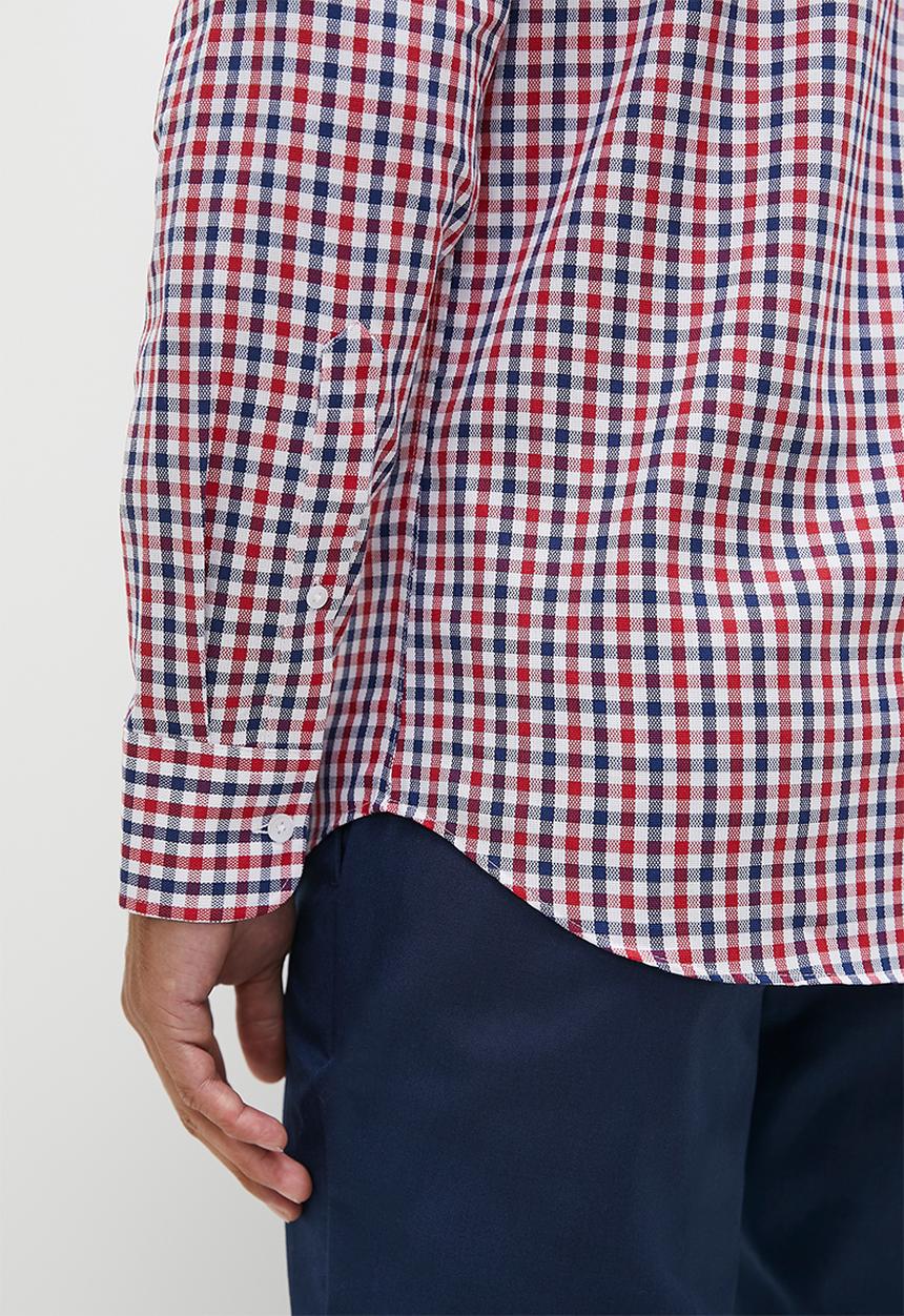 POLO - Mens textured gingham long sleeve shirt - multi 