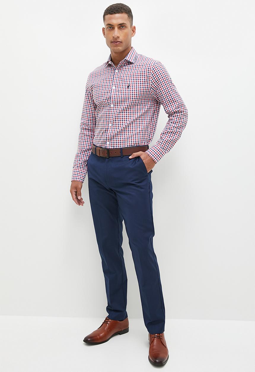 POLO - Mens textured gingham long sleeve shirt - multi 