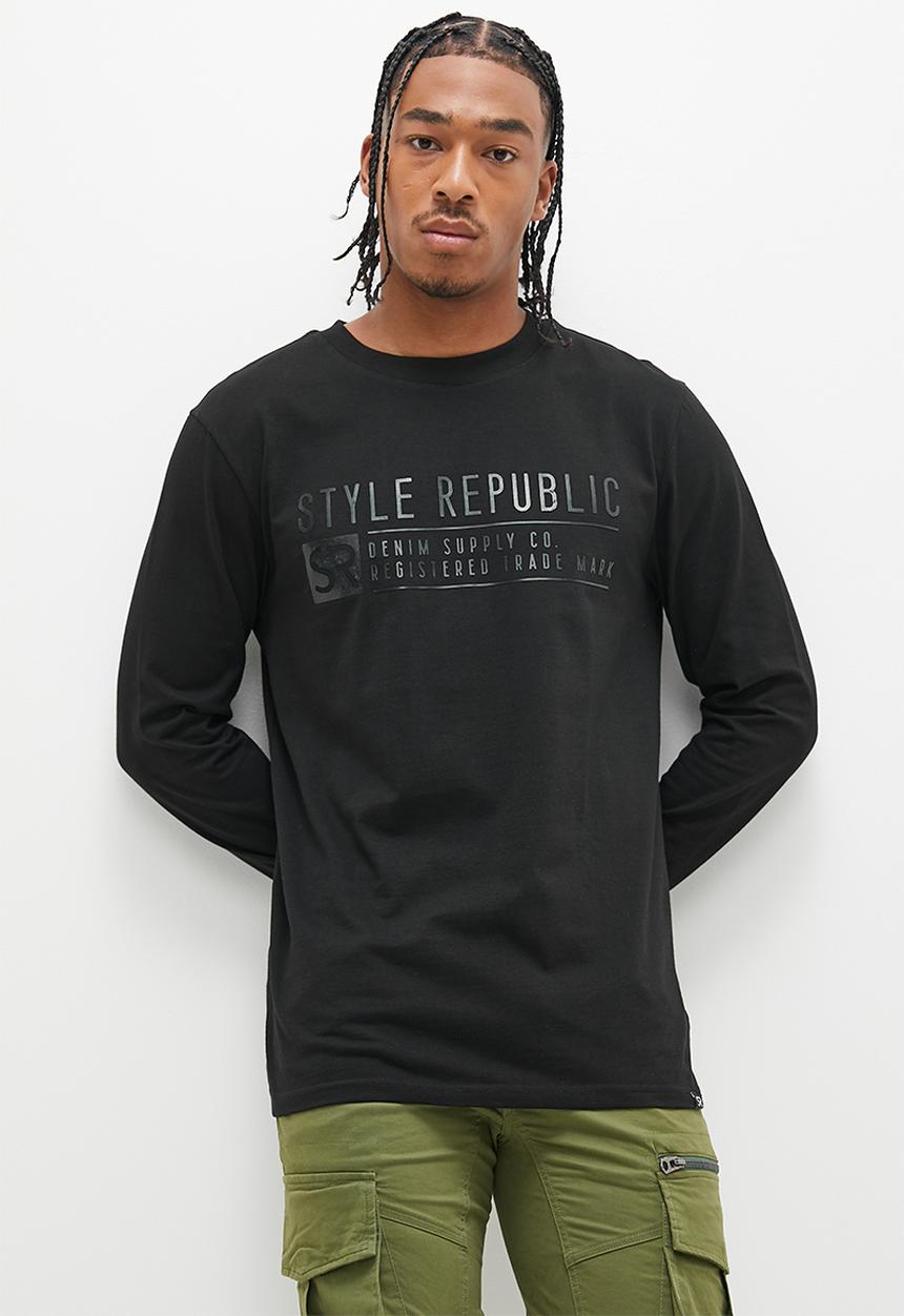 STYLE REPUBLIC - Long sleeve logo print tee design - black