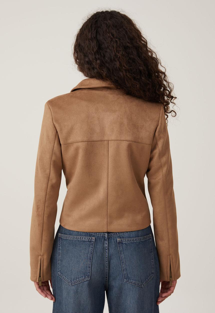 Cotton On - Faux suede fitted zip jacket - tan