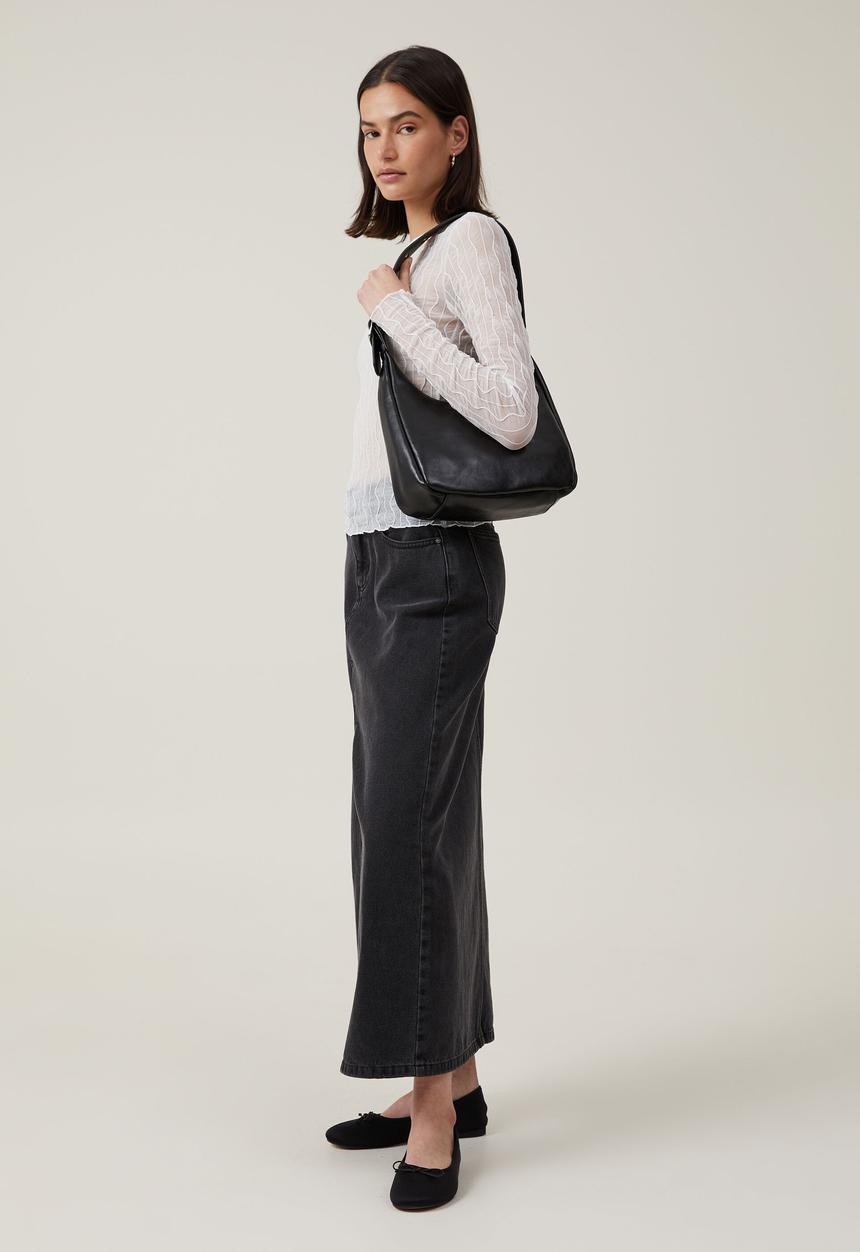 Cotton On - Halle textured mesh crew neck long sleeve top - off white