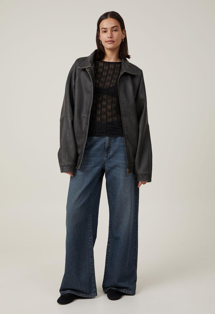 Cotton On - Halle textured mesh long sleeve top - black