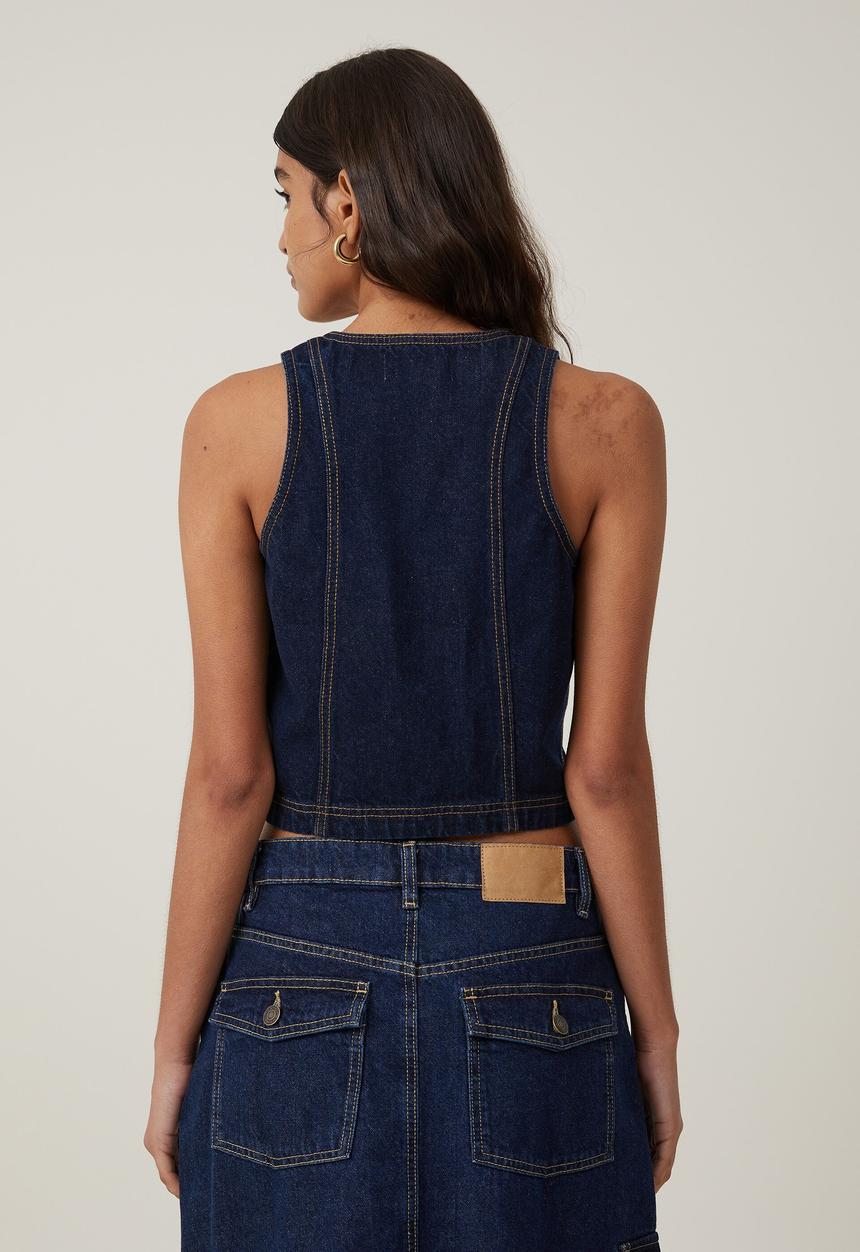 Cotton On - Fitted denim vest - indigo