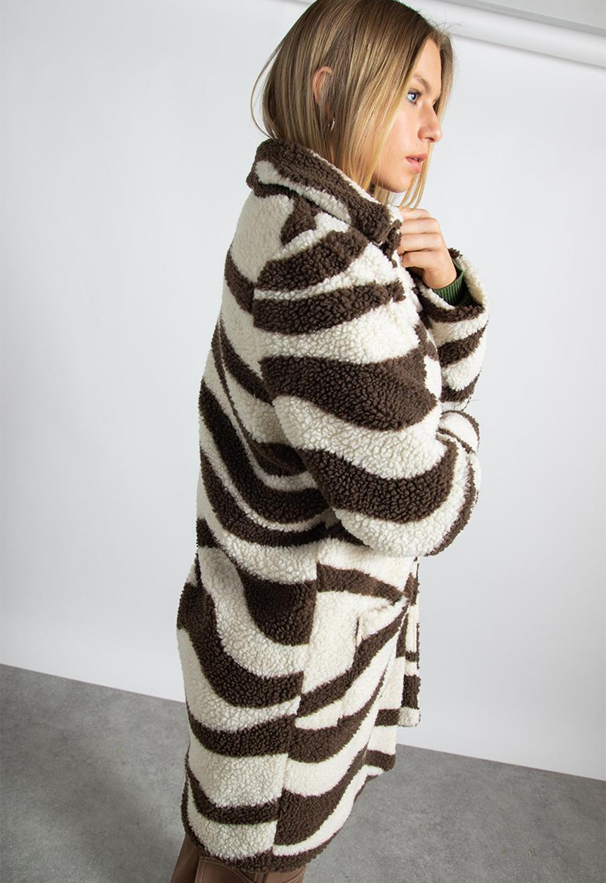 Daisy Street - Swirl print borg coat - chocolate brown and cream