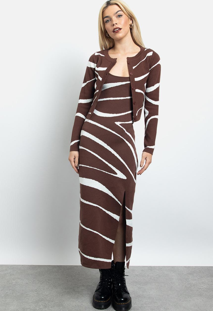 Daisy Street - Zebra knitted cardigan - brown & cream