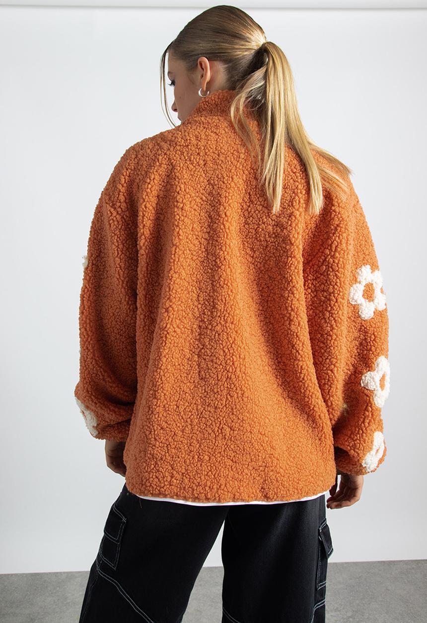 Daisy Street - Sleeve detail borg jacket - burnt orange