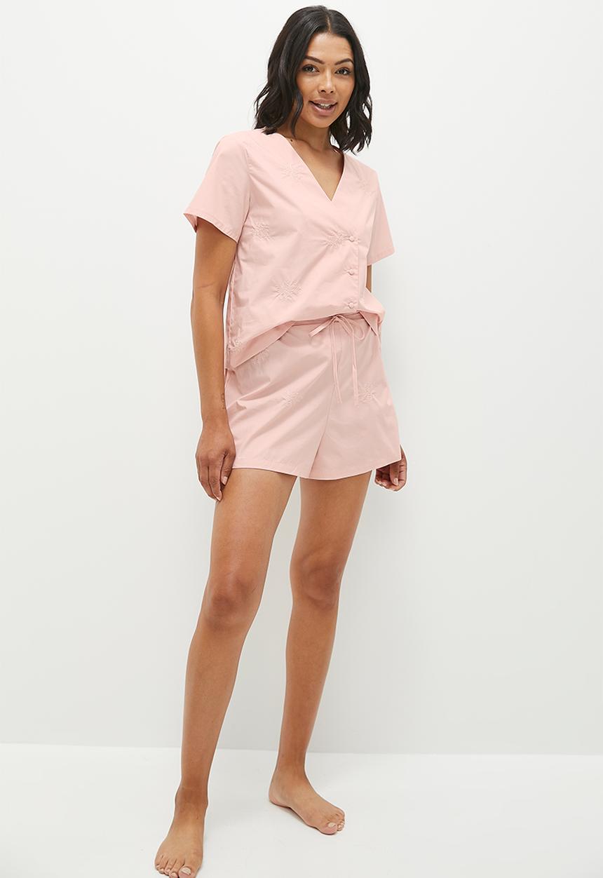 edit - collarless shirt & short set -  blush