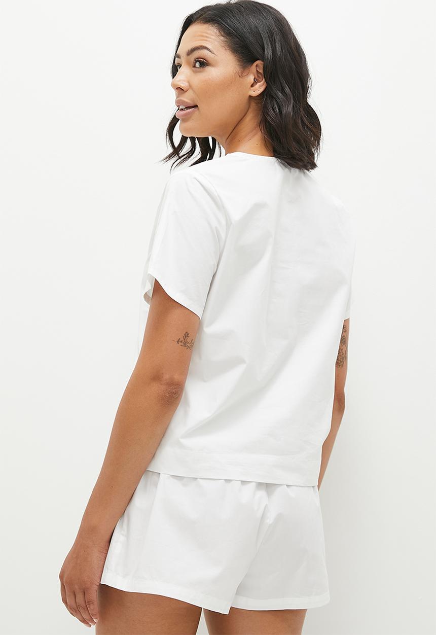 edit - collarless shirt & short set -  ivory