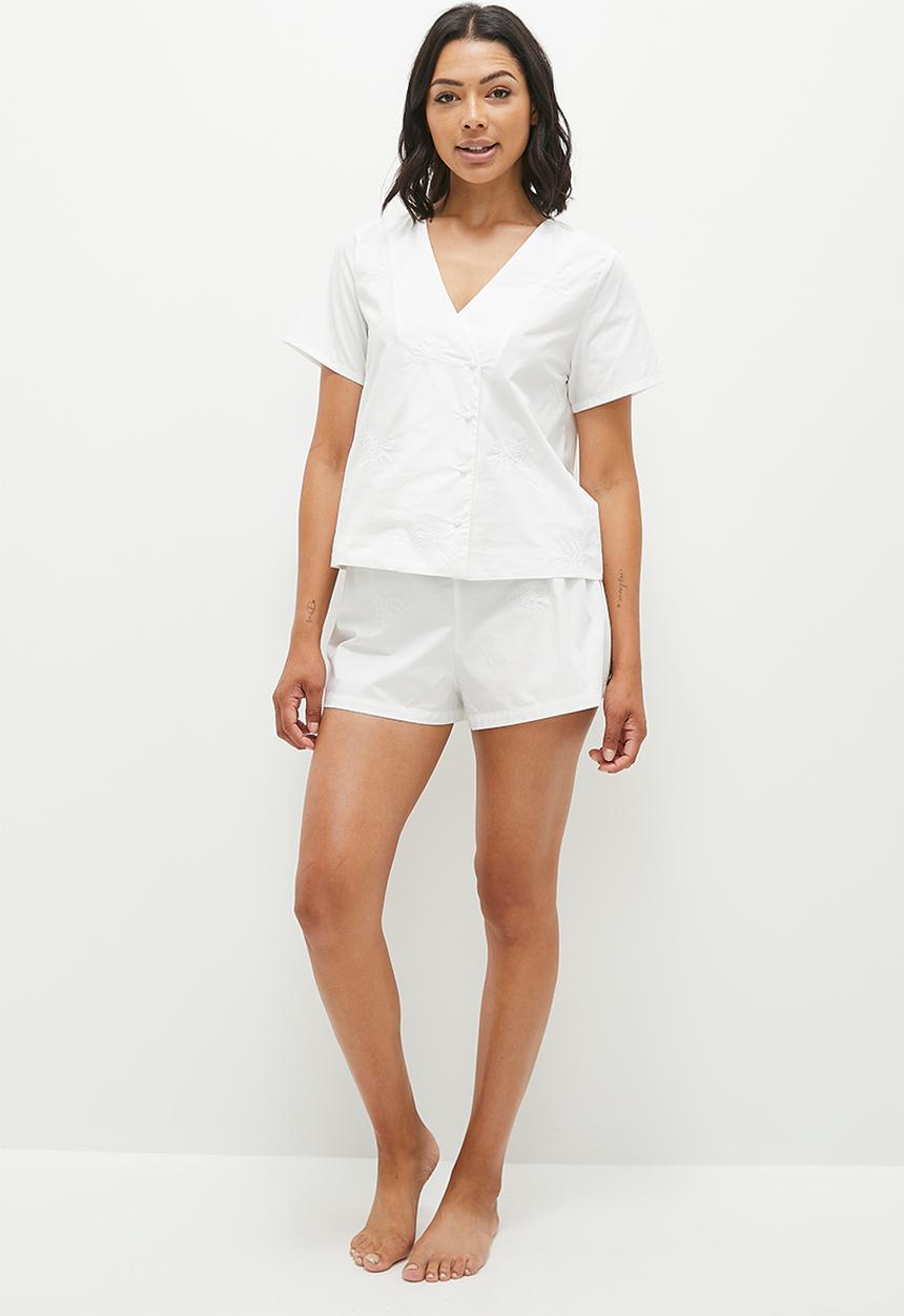 edit - collarless shirt & short set -  ivory