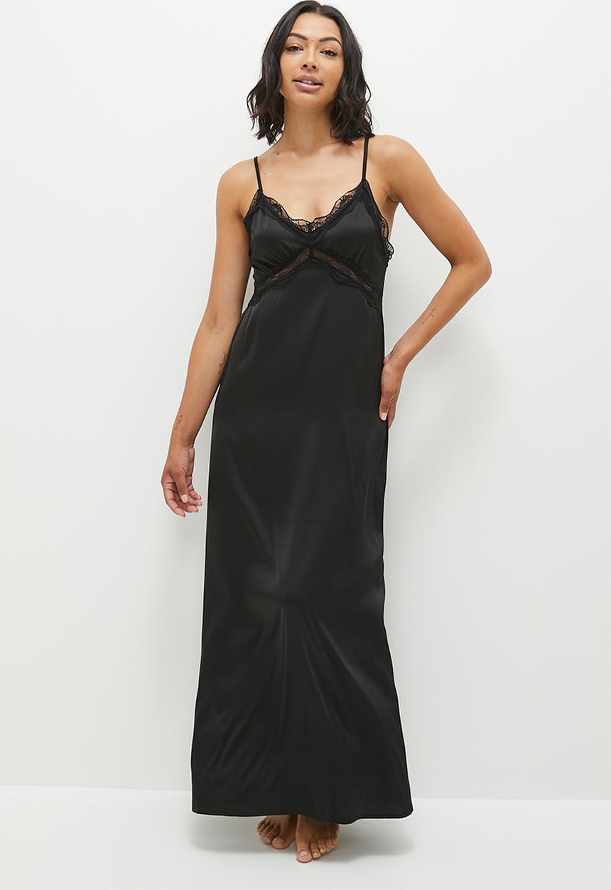 Lace trim chemise - black