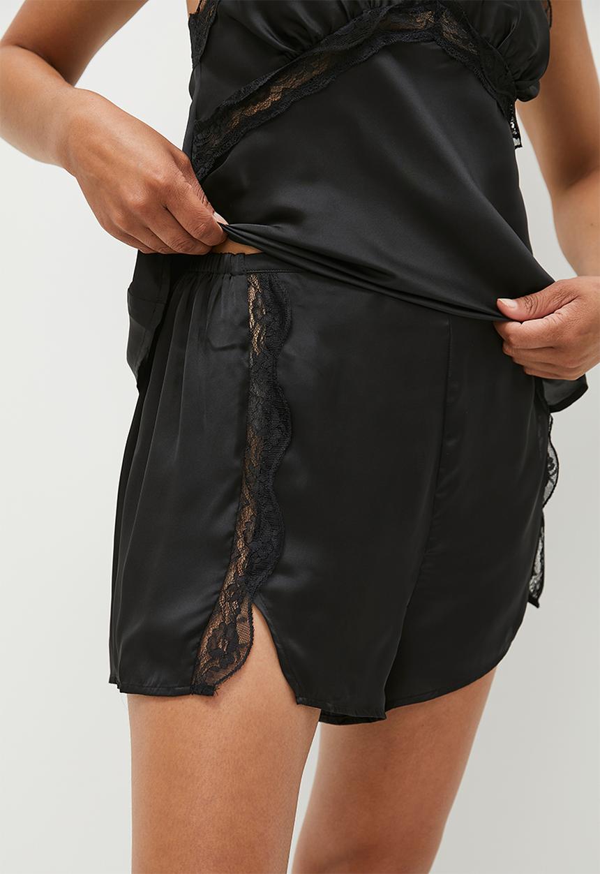 edit - satin lace inset set -  black