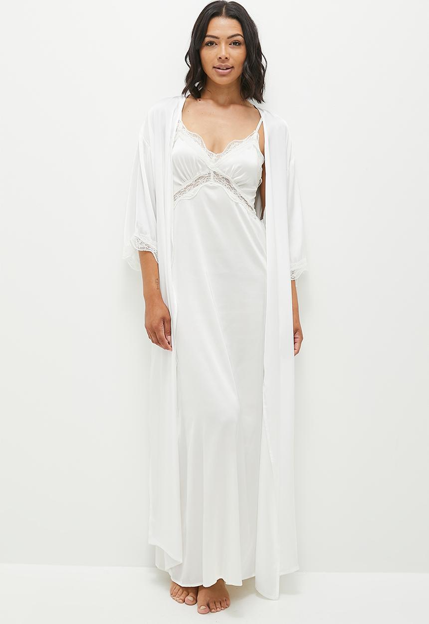 edit - Short sleeve lace insert robe -  milk