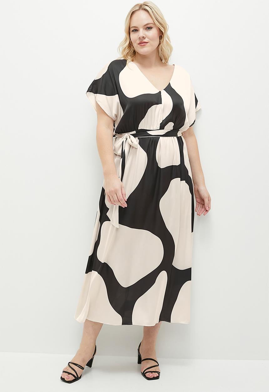 edit - Grown on sleeve midi dress - black & white