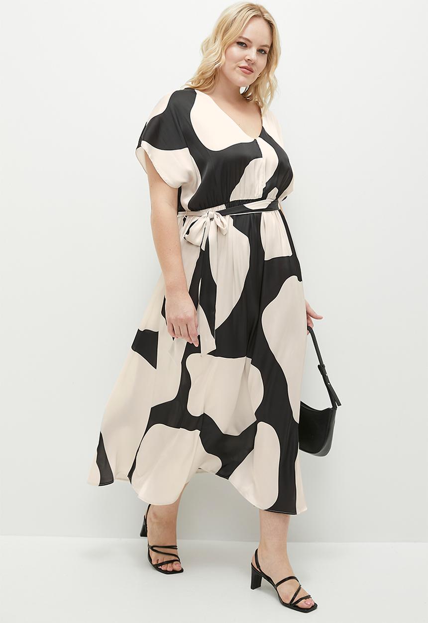edit - Grown on sleeve midi dress - black & white