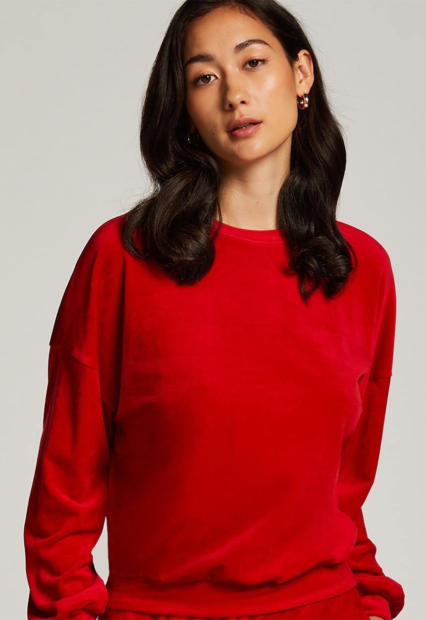 Hunkemoller - Top long sleeve velours crew - goji berry