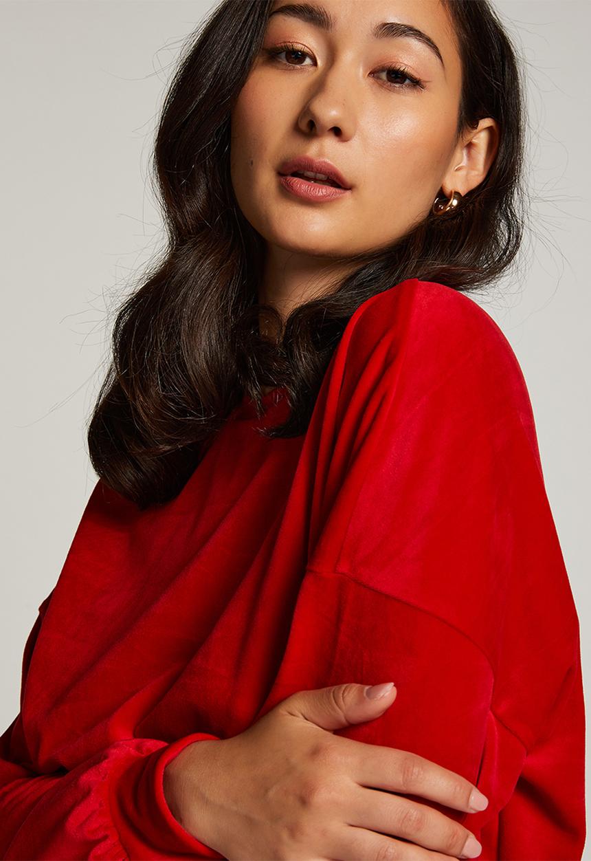 Hunkemoller - Top long sleeve velours crew - goji berry