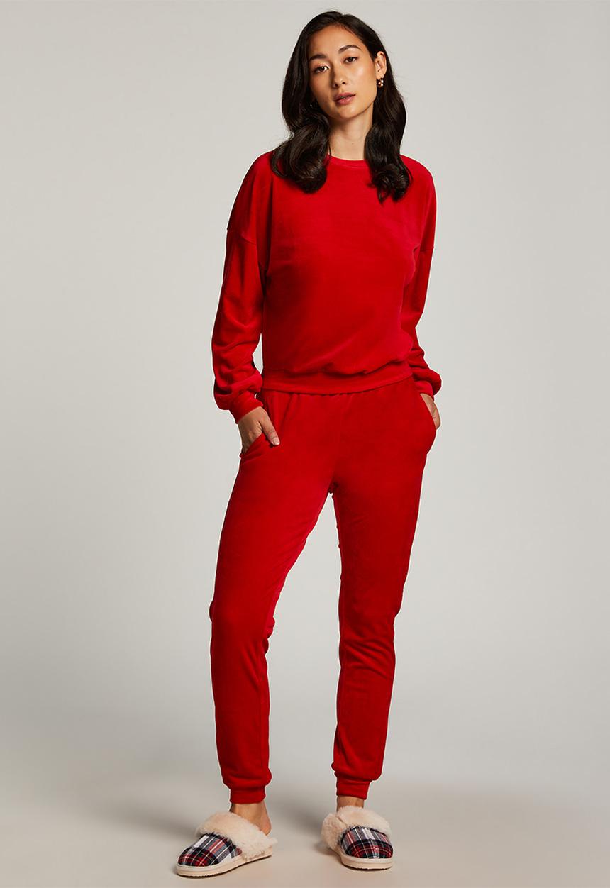 Hunkemoller - Top long sleeve velours crew - goji berry