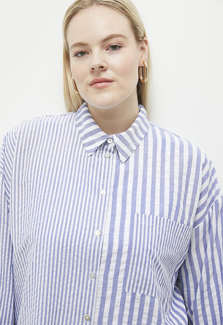 Me&B - Plus The Ultimate Oversized Shirt in Mixed Stripe - Blue Stripe