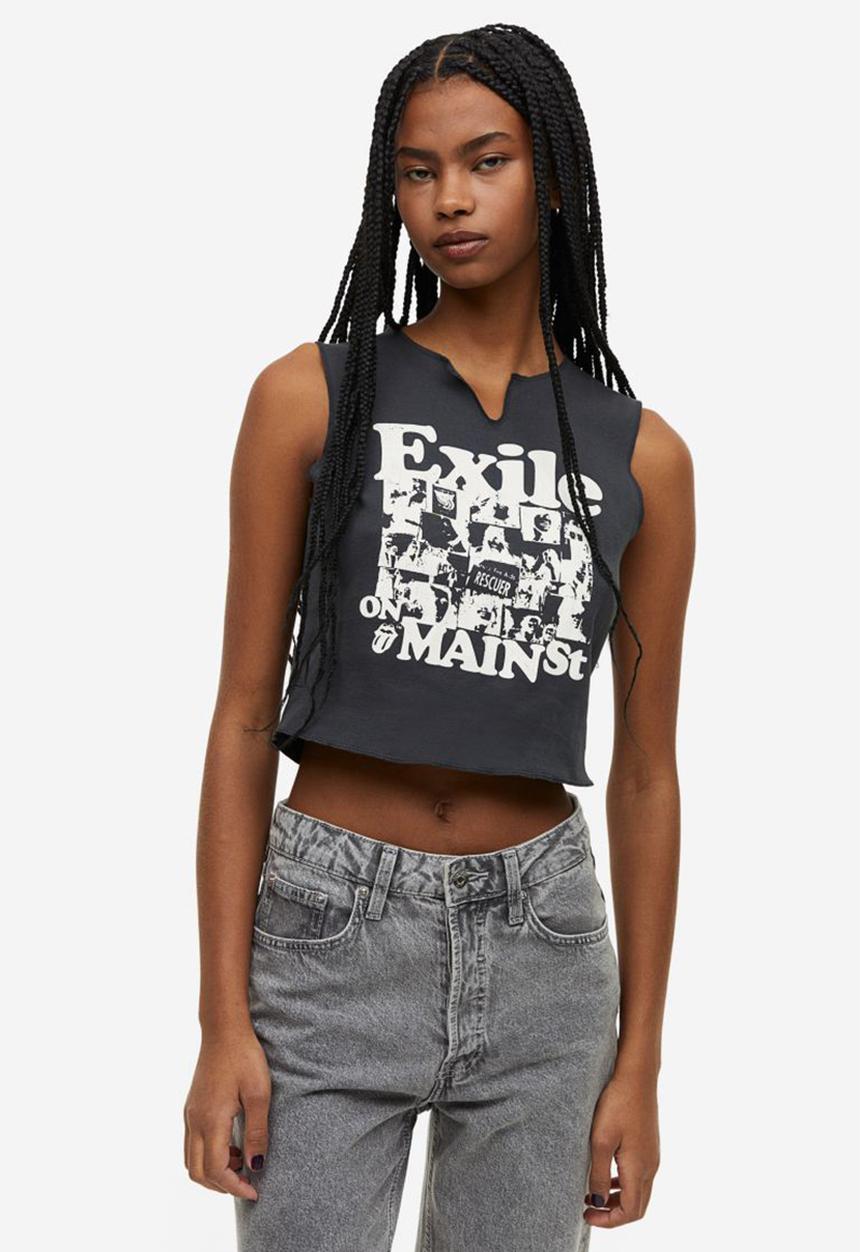 H&M - Printed vest top - dark grey/the rolling stones