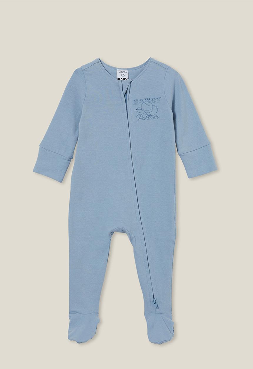 Cotton On - The long sleeve zip romper - dusty blue/howdy partner