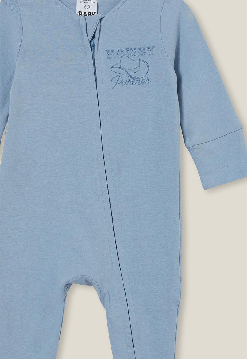 Cotton On - The long sleeve zip romper - dusty blue/howdy partner