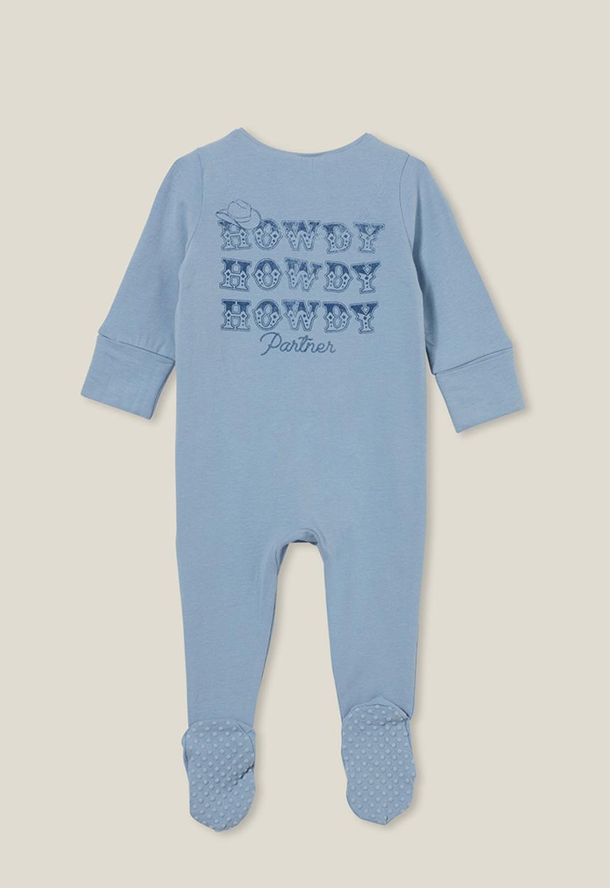 Cotton On - The long sleeve zip romper - dusty blue/howdy partner