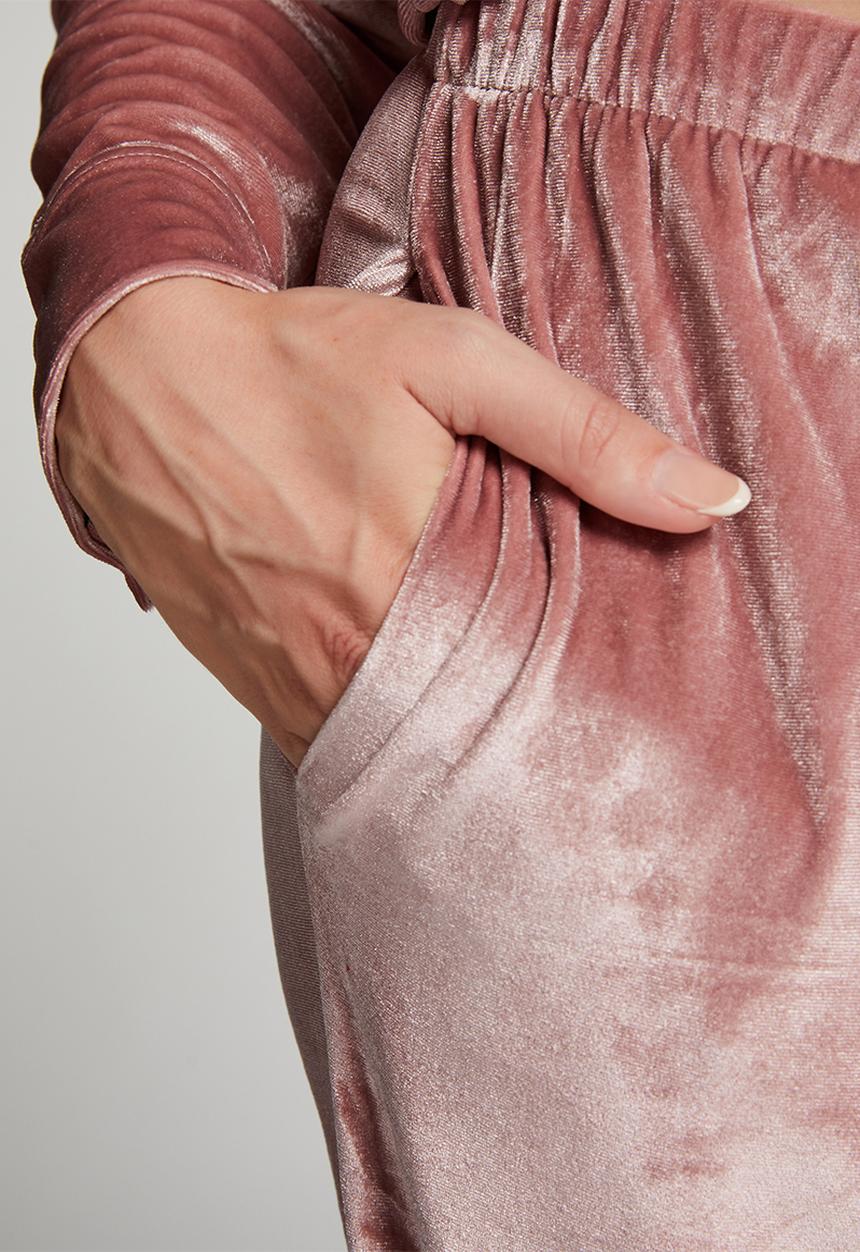 Hunkemoller - Pant Shiny Velours Piping - Rose Brown