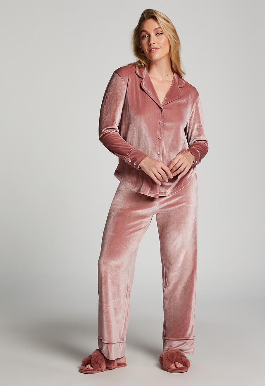 Hunkemoller - Pant Shiny Velours Piping - Rose Brown