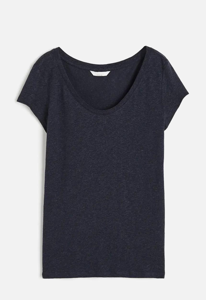 H&M - Linen-blend T-shirt - dark blue