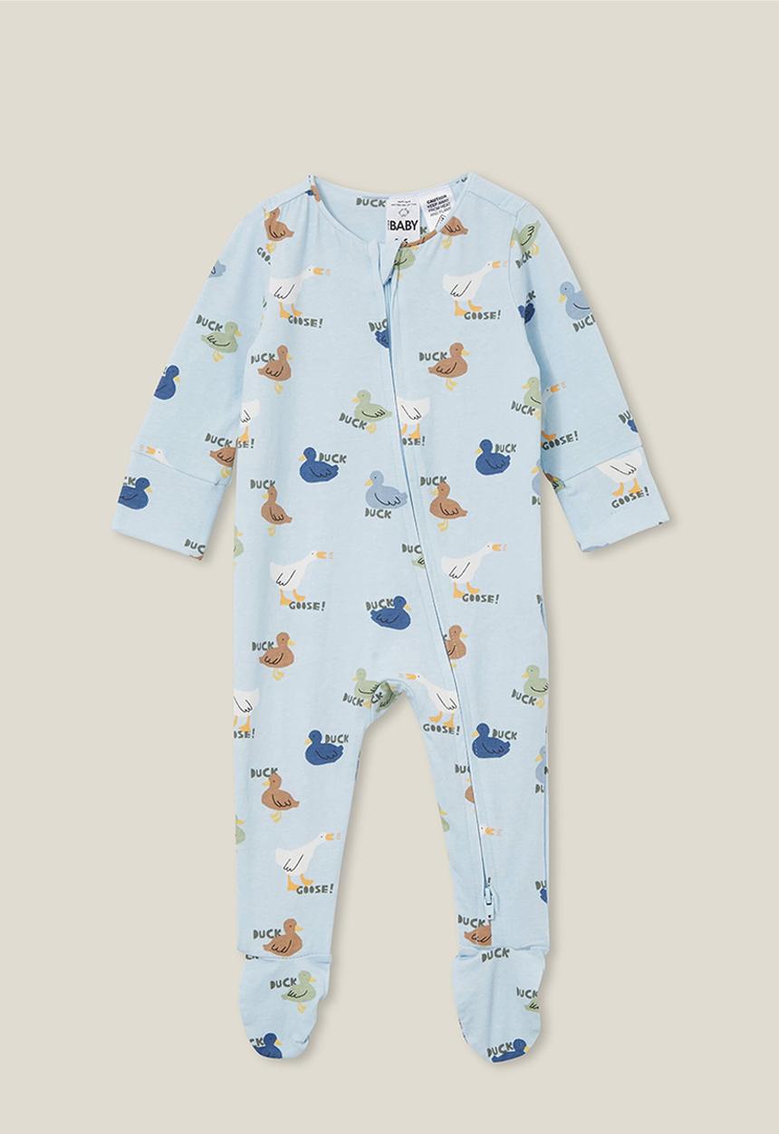 Cotton On - Bundle the long sleeve zip romper/square bib - frosty blue/duck duck goose