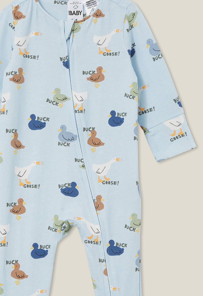 Cotton On - Bundle the long sleeve zip romper/square bib - frosty blue/duck duck goose