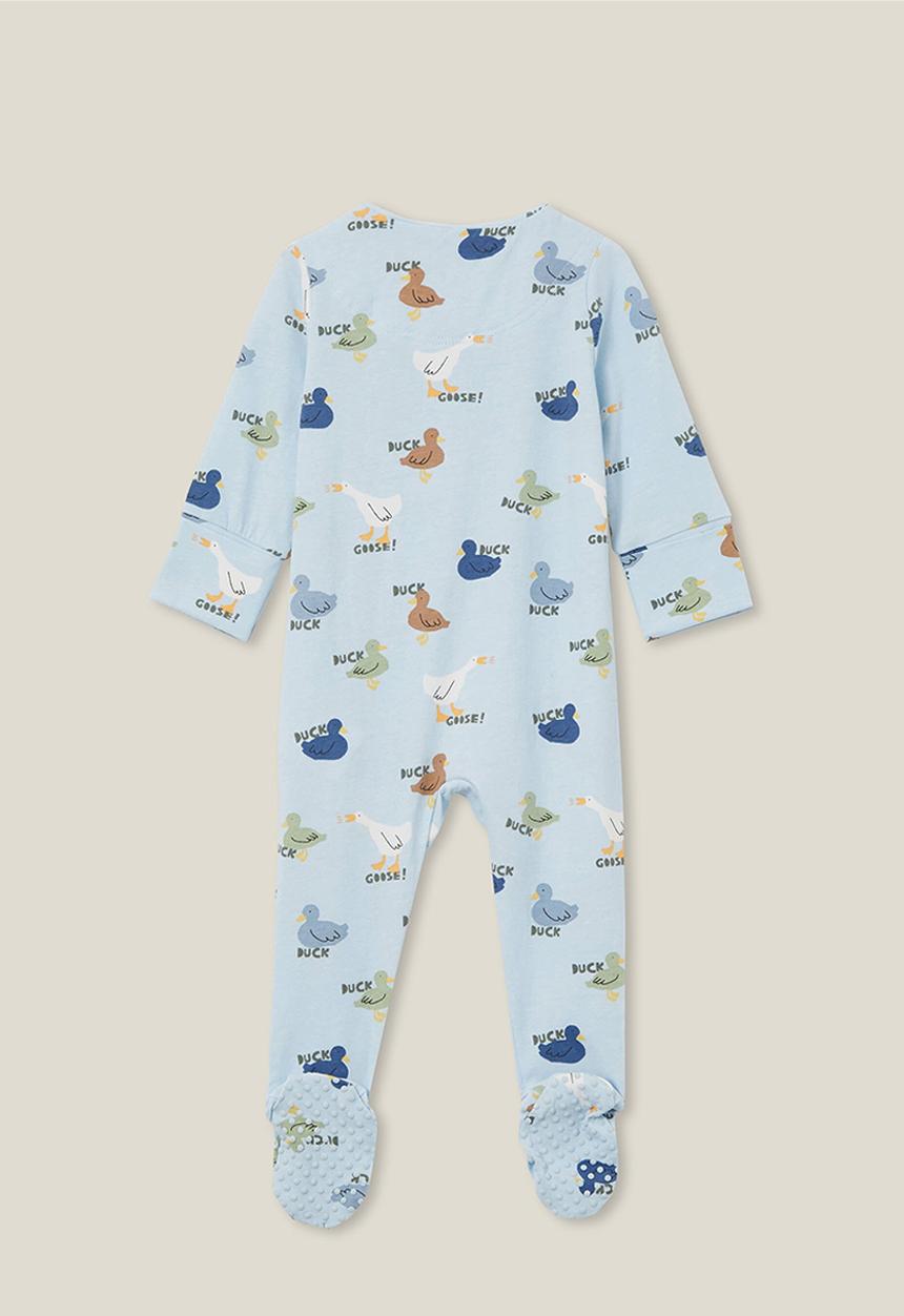 Cotton On - Bundle the long sleeve zip romper/square bib - frosty blue/duck duck goose