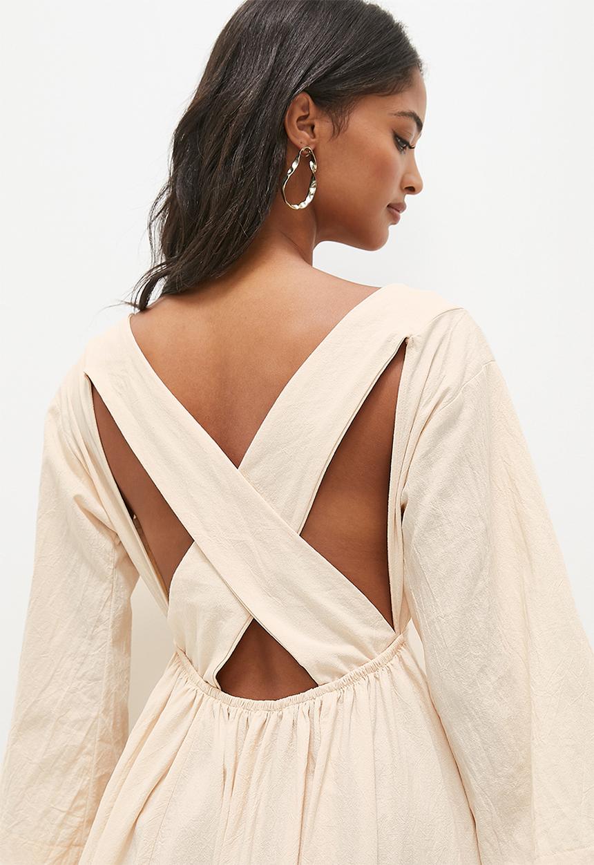 MILLA - Cross back fit and flare midaxi dress-ecru