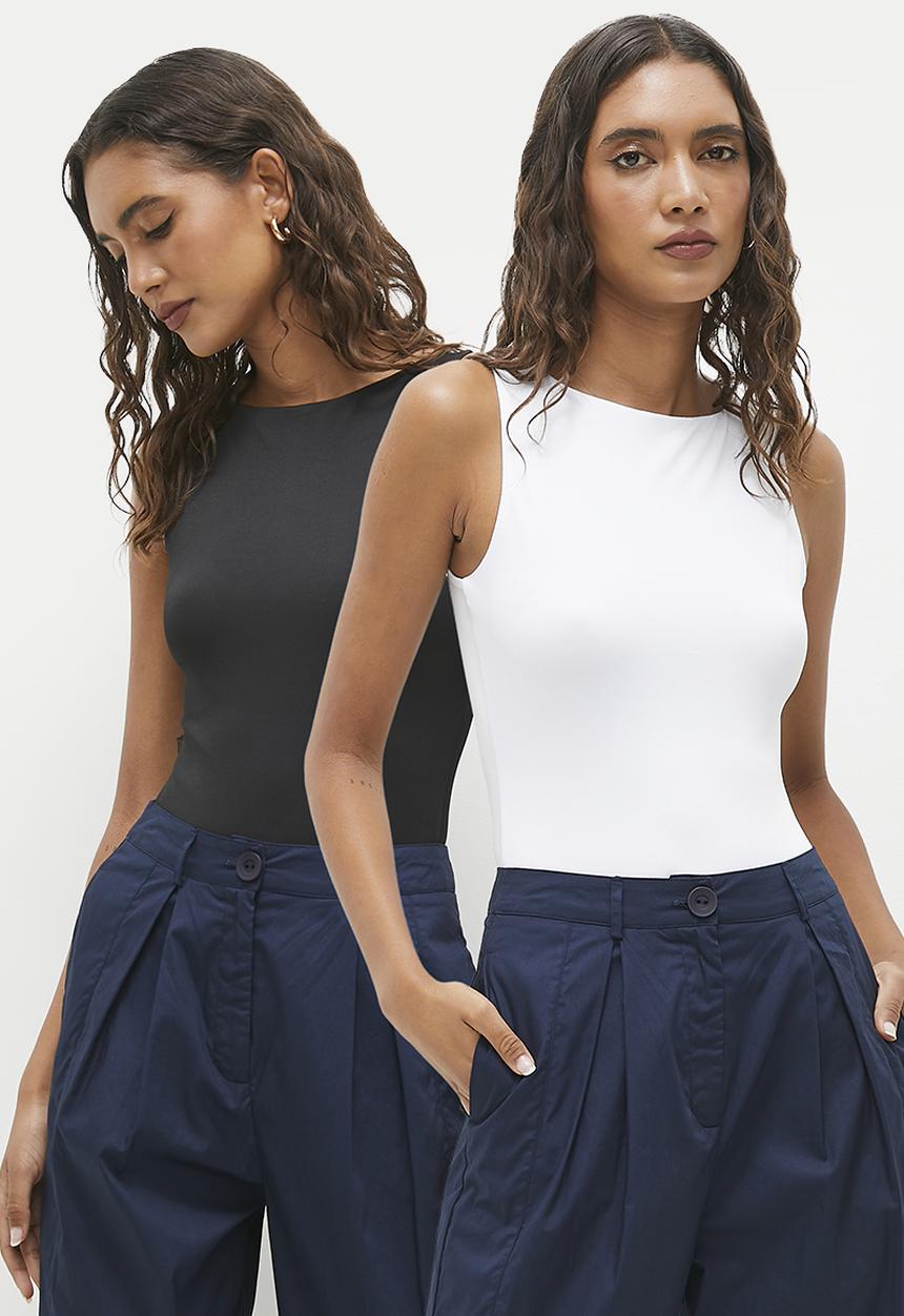 Superbalist - 2 Pack boat neck bodysuit - black & white 