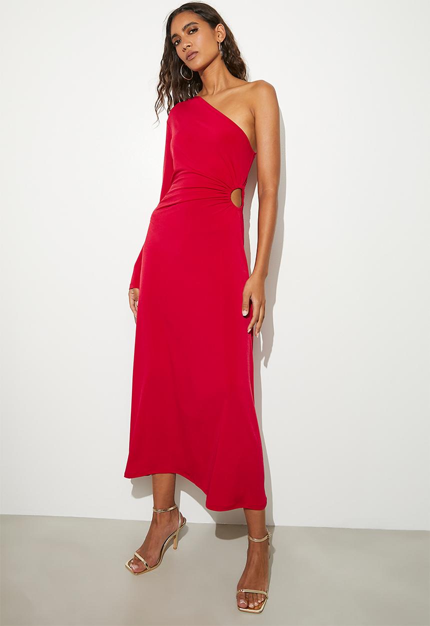 VELVET - Asymmetric side cut out column dress - red