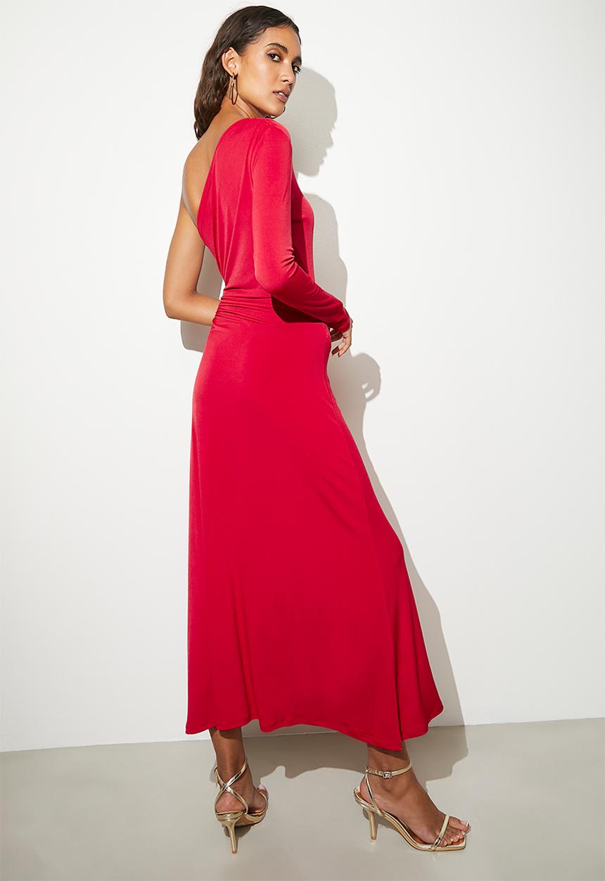 VELVET - Asymmetric side cut out column dress - red