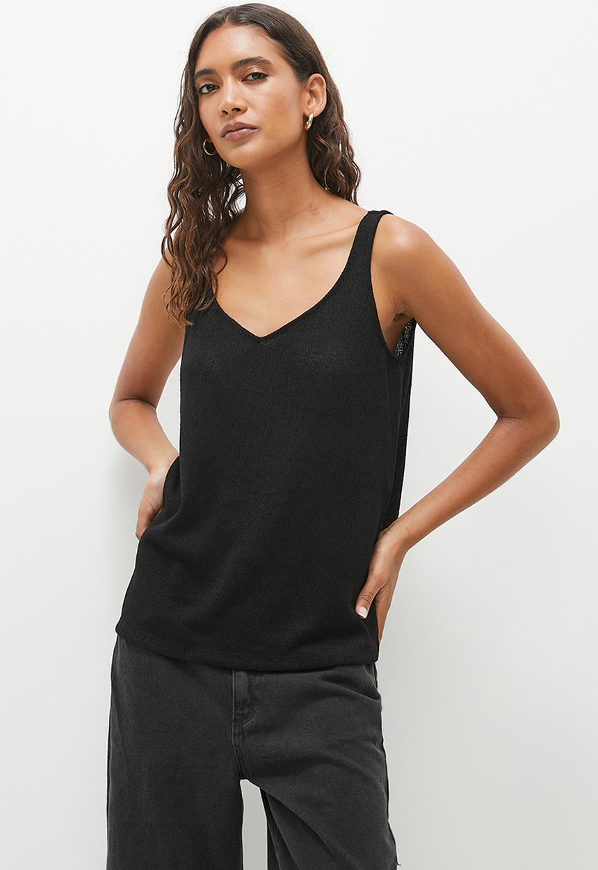 H&M - Slit-hem knitted vest top - black