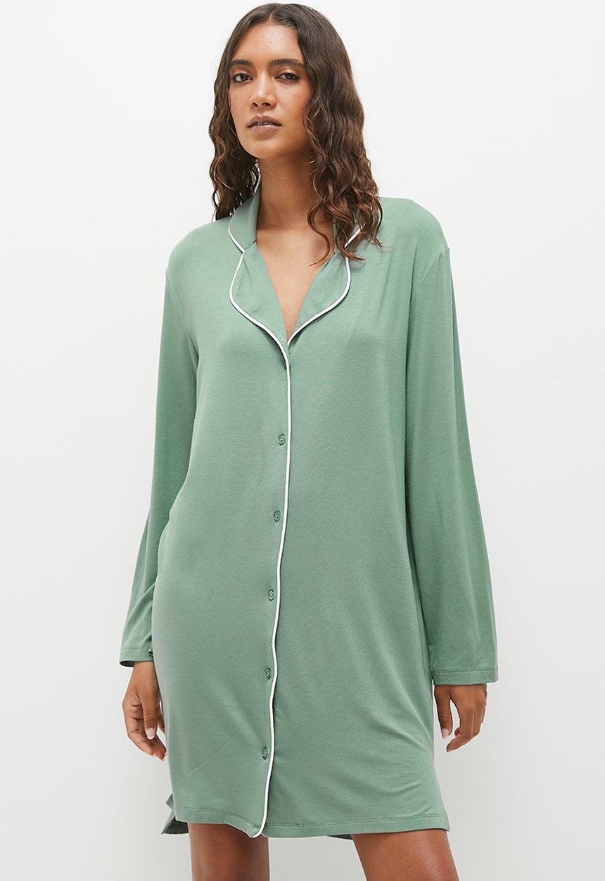 Superbalist - Knit button down sleep shirt - sage