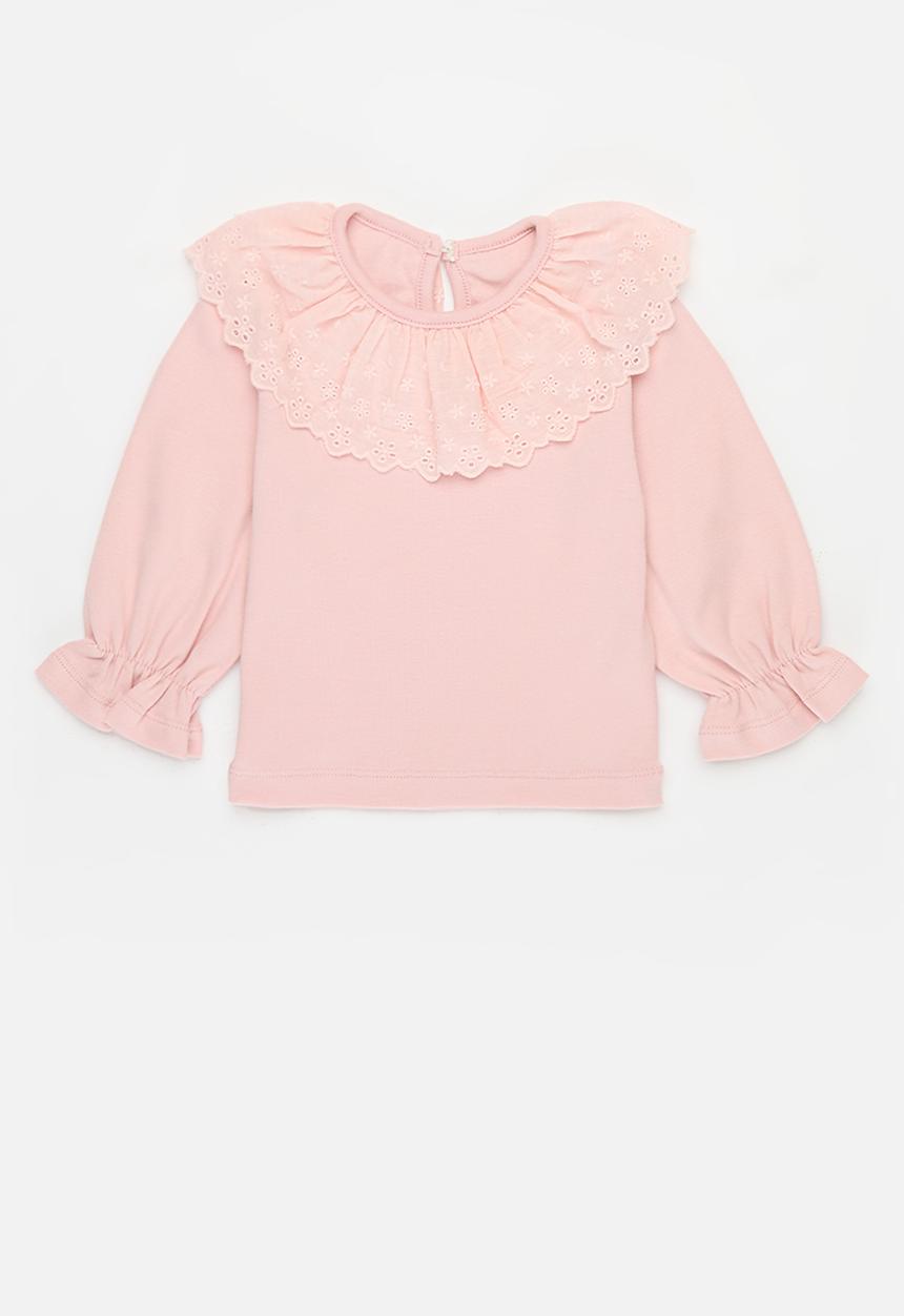 Pop Candy - Girls tee with embroidered collar - pink