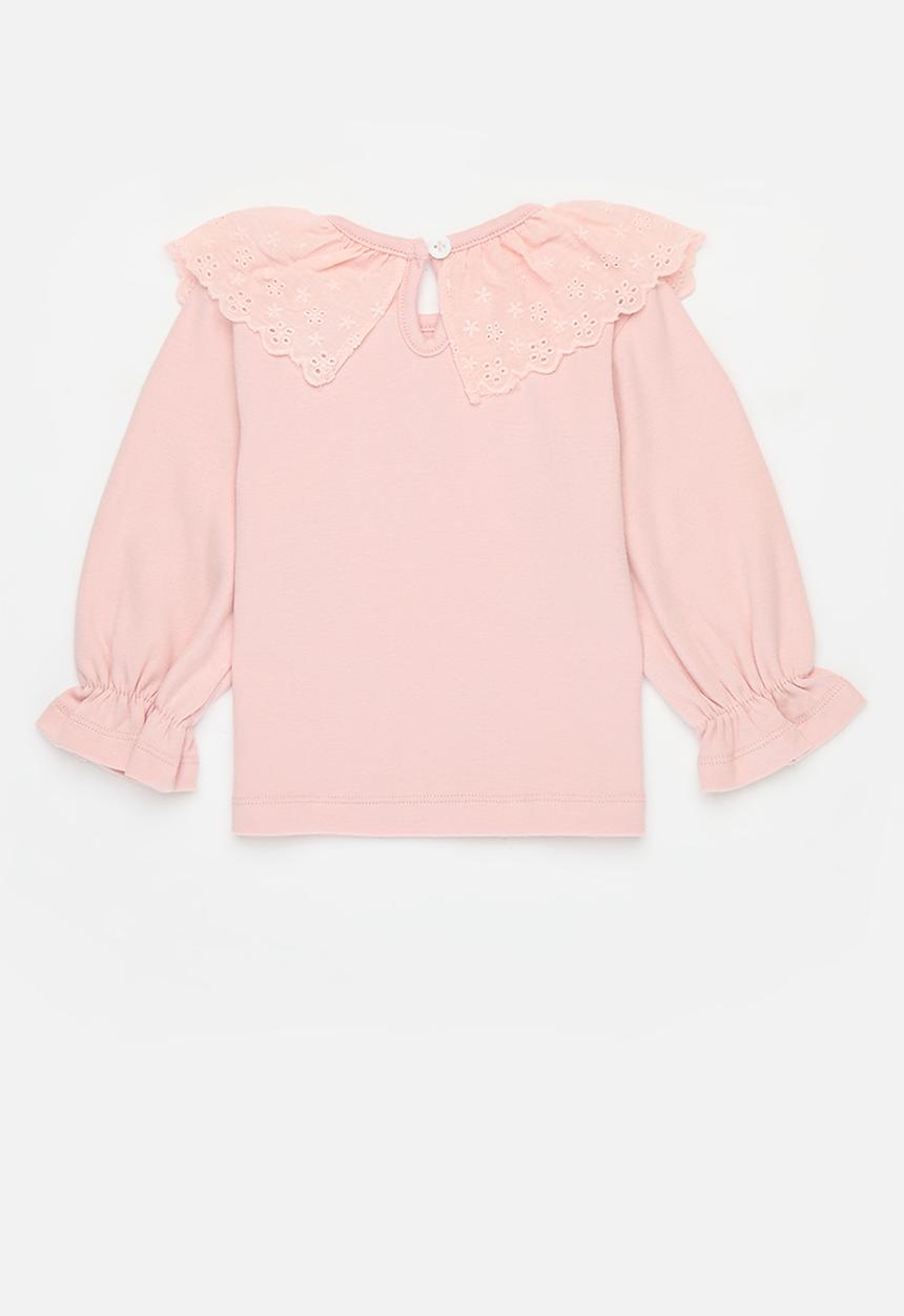 Pop Candy - Girls tee with embroidered collar - pink