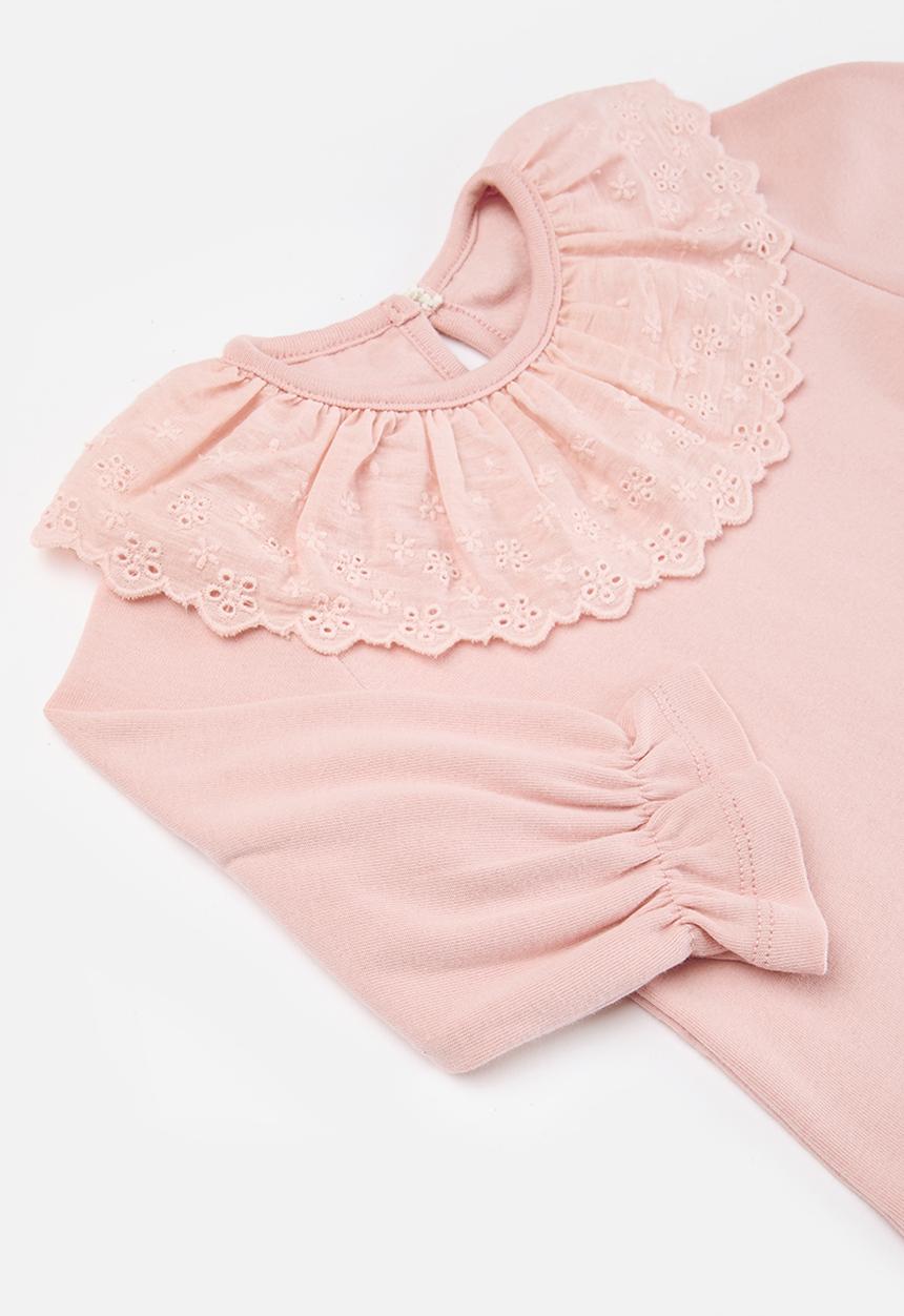 Pop Candy - Girls tee with embroidered collar - pink