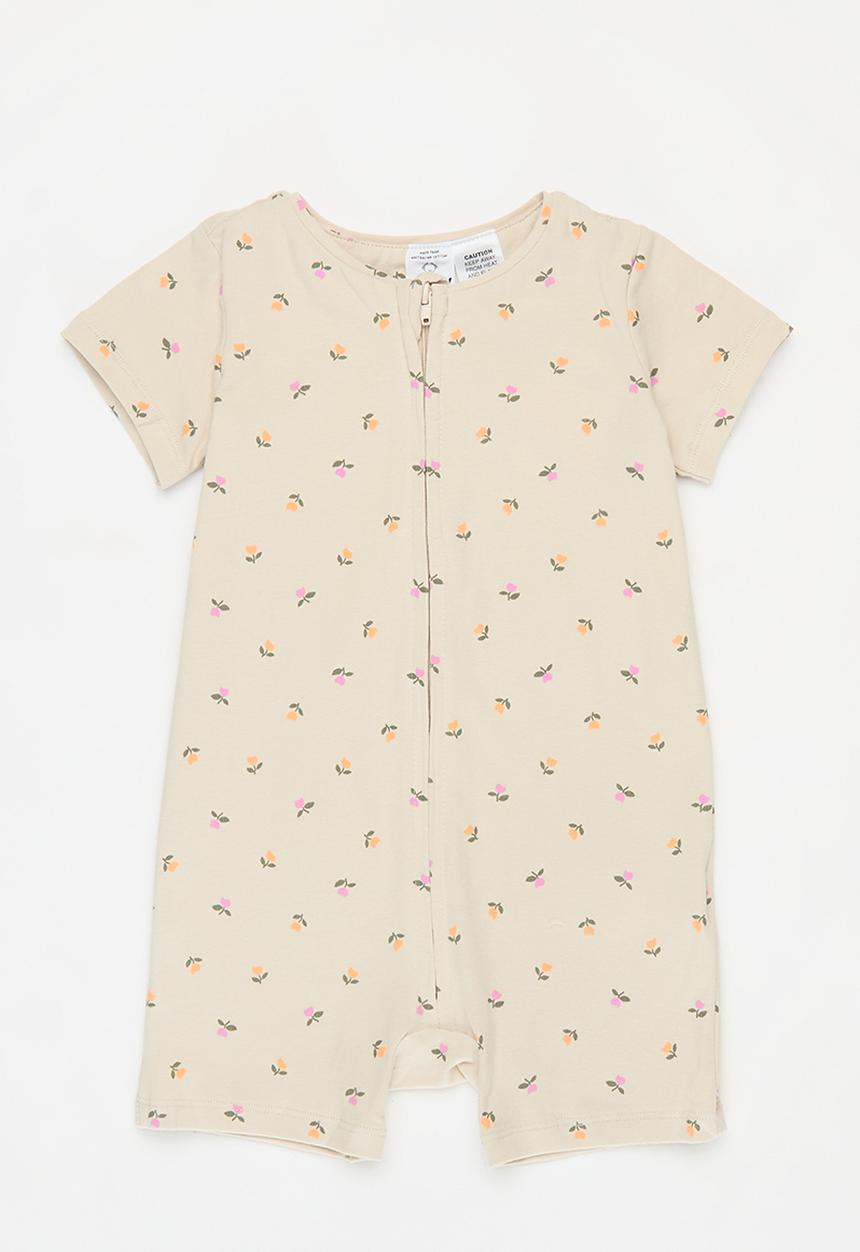 Cotton On - The short sleeve zip romper - rainy day/tully tulips