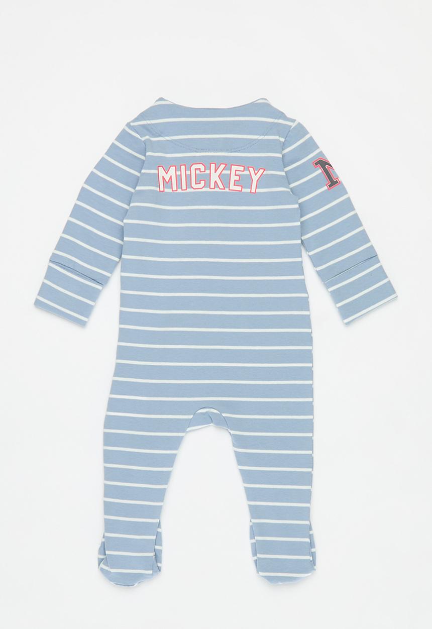 Cotton On - The long sleeve zip romper- lcn - lcn dis dusty blue/vanilla mickey badge