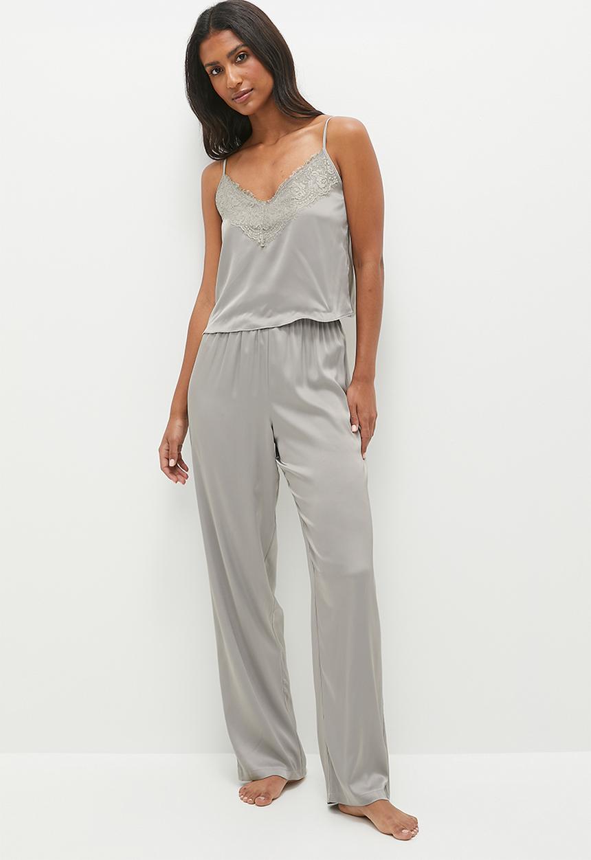edit - Lace trim cami & pants set - dark silver