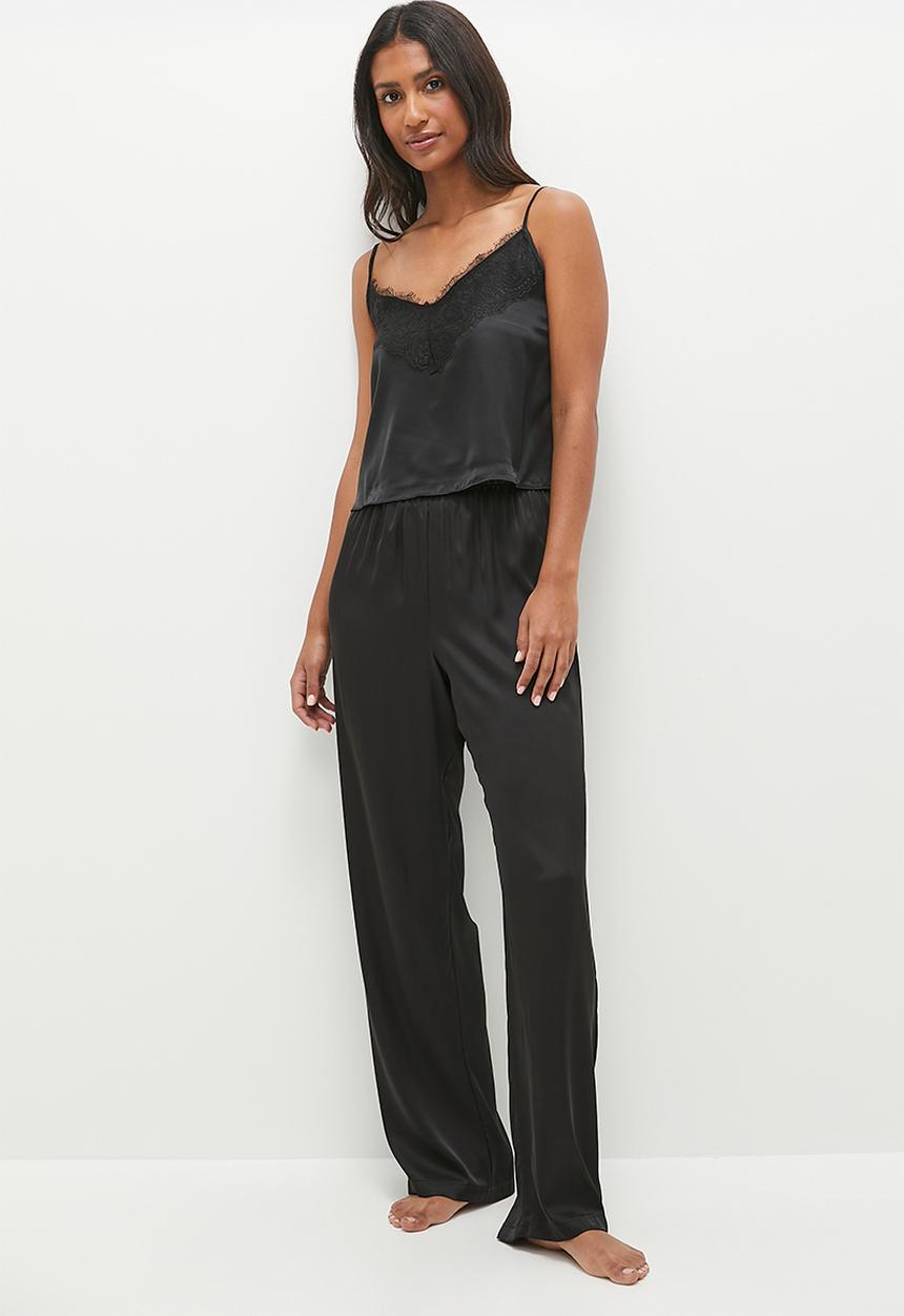 edit - lace trim cami & short set - black