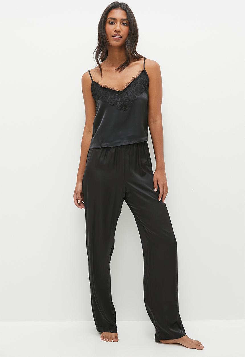 edit - lace trim cami & short set - black